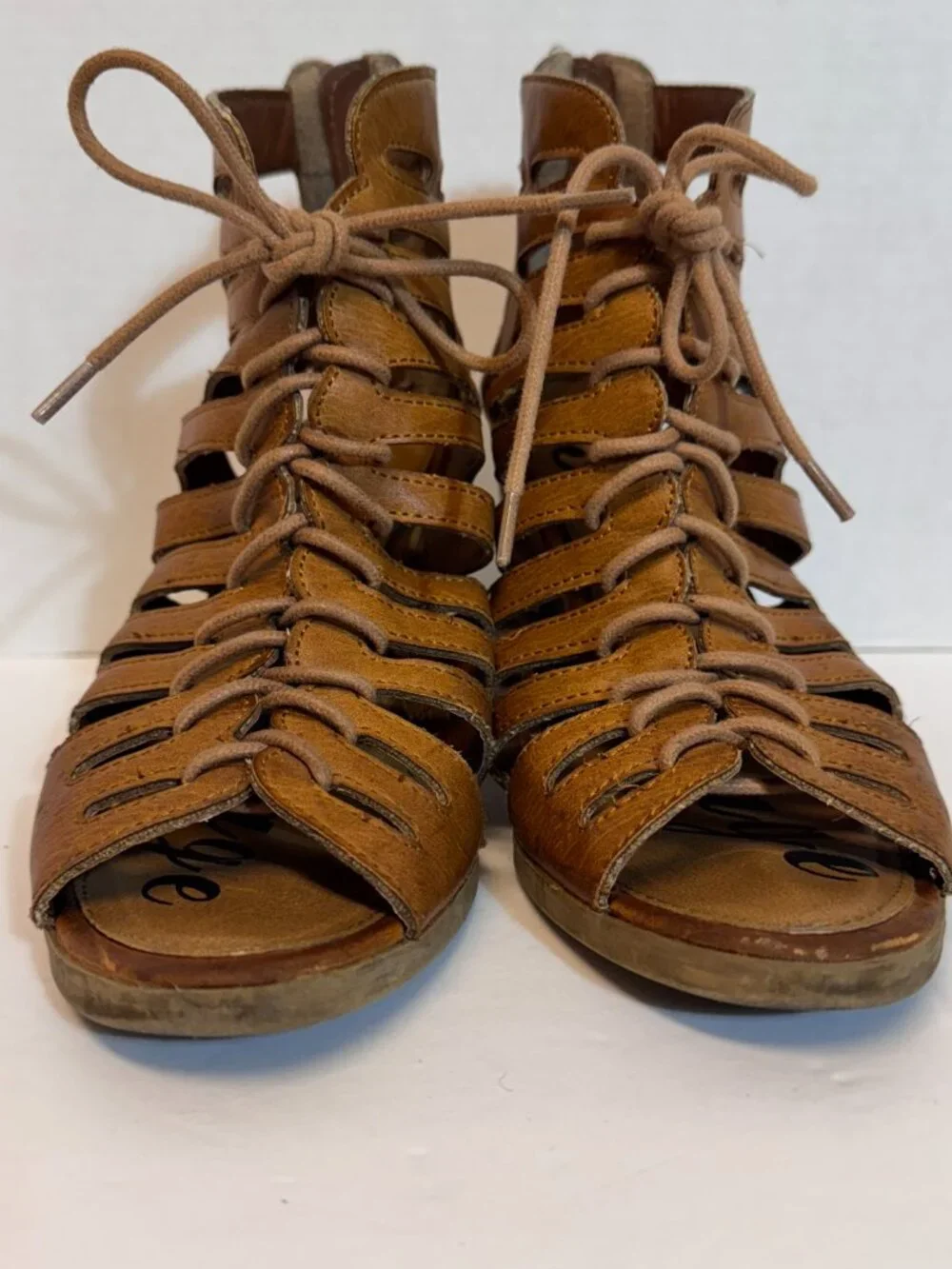Rampage Lace Up Gladiator Style Bootie Sandals Sz 8 Brown Block Heel